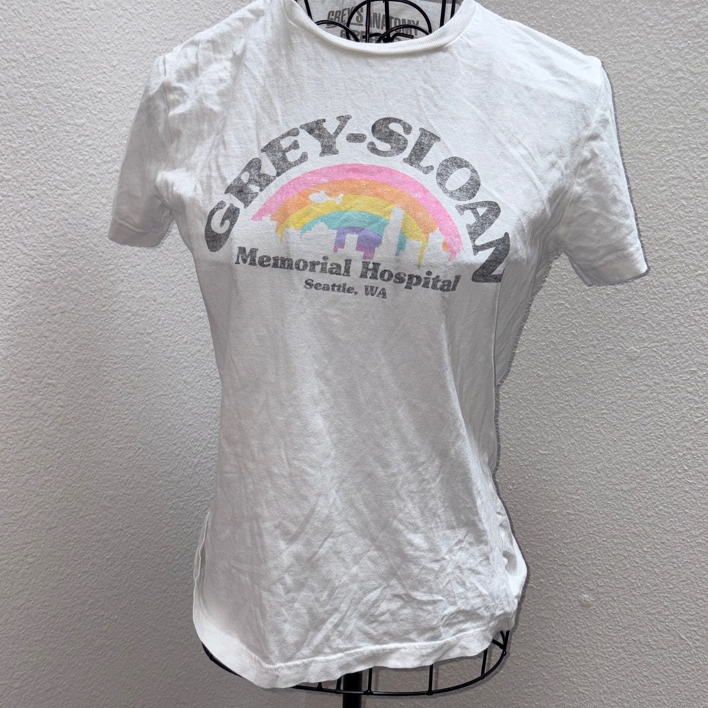 Grey's Anatomy White Graphic Tee with Subtle Logo Print